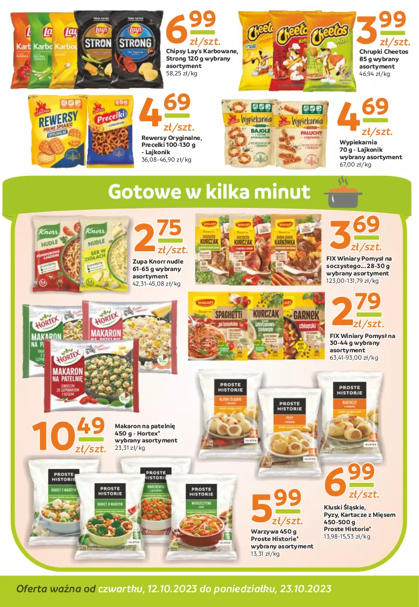 Gazetka promocyjna Gama - Gazetka Gama - ważna 23.10.2023 do 12.10.2024 - strona 8 - produkty: Cheetos, Chipsy, Chrupki, Gin, Hortex, Knorr, Lajkonik, Makaron, Precelki, Warzywa, Winiary, Zupa