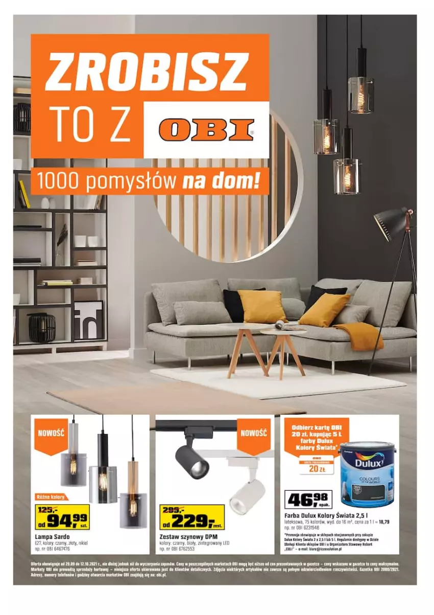 Gazetka promocyjna Obi - Gazetka OBI - ważna 29.09 do 12.10.2021 - strona 1 - produkty: BIC, Dulux, Fa, Lampa