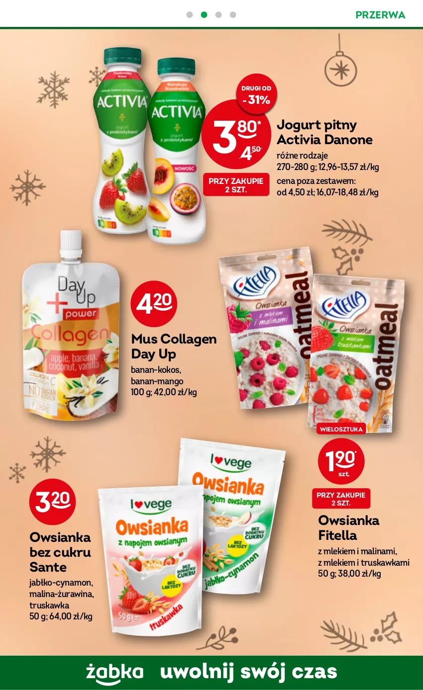 Gazetka promocyjna Żabka - ważna 21.12.2022 do 03.01.2023 - strona 36 - produkty: Activia, Danone, Jogurt, Jogurt pitny, Kokos, Mango, Mus, Owsianka, Sante