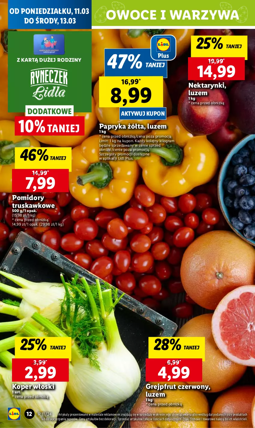 Gazetka promocyjna Lidl - GAZETKA - ważna 11.03 do 13.03.2024 - strona 14 - produkty: Chleb, Gra, Grejpfrut, Koper włoski, Nektar, Olej, Owoce, Papryka, Papryka żółta, Pomidory, Ser, Warzywa