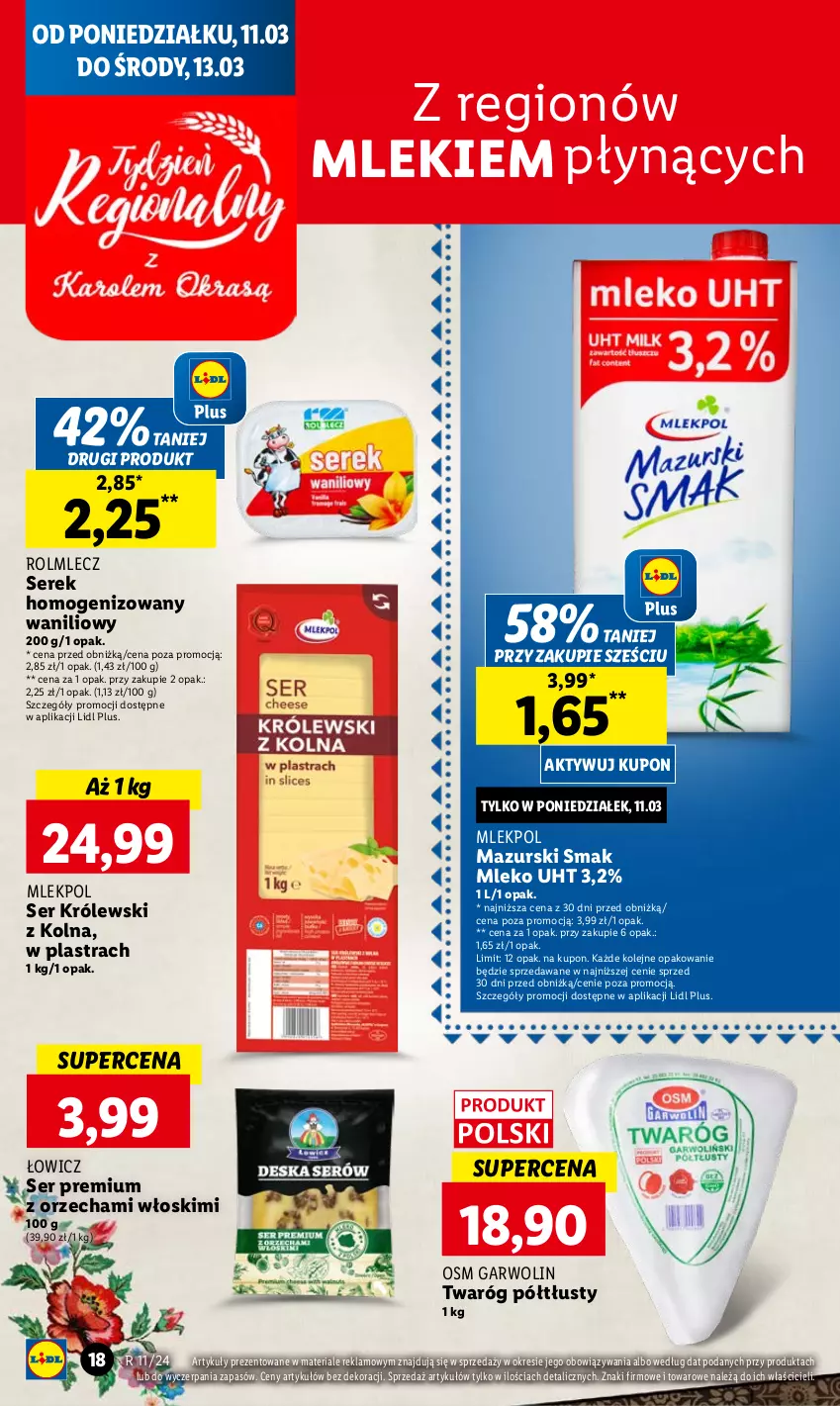 Gazetka promocyjna Lidl - GAZETKA - ważna 11.03 do 13.03.2024 - strona 22 - produkty: Królewski, Mleko, Olej, Rolmlecz, Ser, Serek, Serek homogenizowany, Twaróg, Twaróg półtłusty