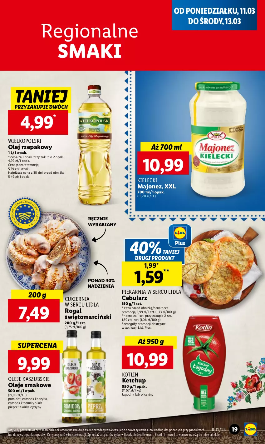 Gazetka promocyjna Lidl - GAZETKA - ważna 11.03 do 13.03.2024 - strona 23 - produkty: Bazyl, Bazylia, Cebula, Cukier, Cytryny, Czosnek, Ketchup, Kotlin, Majonez, Olej, Olej rzepakowy, Pieprz, Rogal, Ser