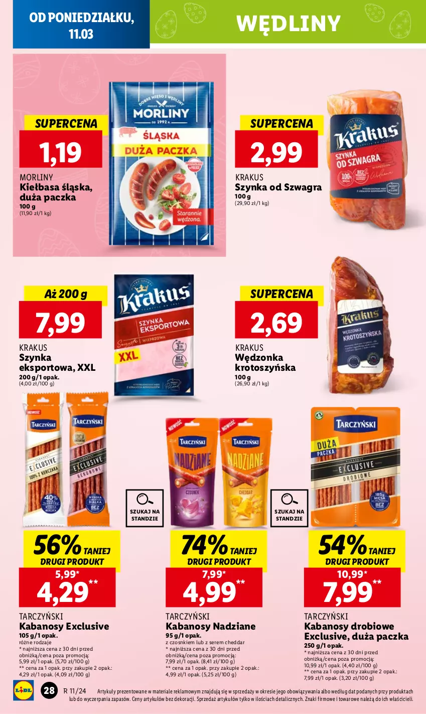 Gazetka promocyjna Lidl - GAZETKA - ważna 11.03 do 13.03.2024 - strona 34 - produkty: Cheddar, Gra, Kabanos, Kiełbasa, Kiełbasa śląska, Krakus, Morliny, Por, Ser, Sport, Szynka, Tarczyński