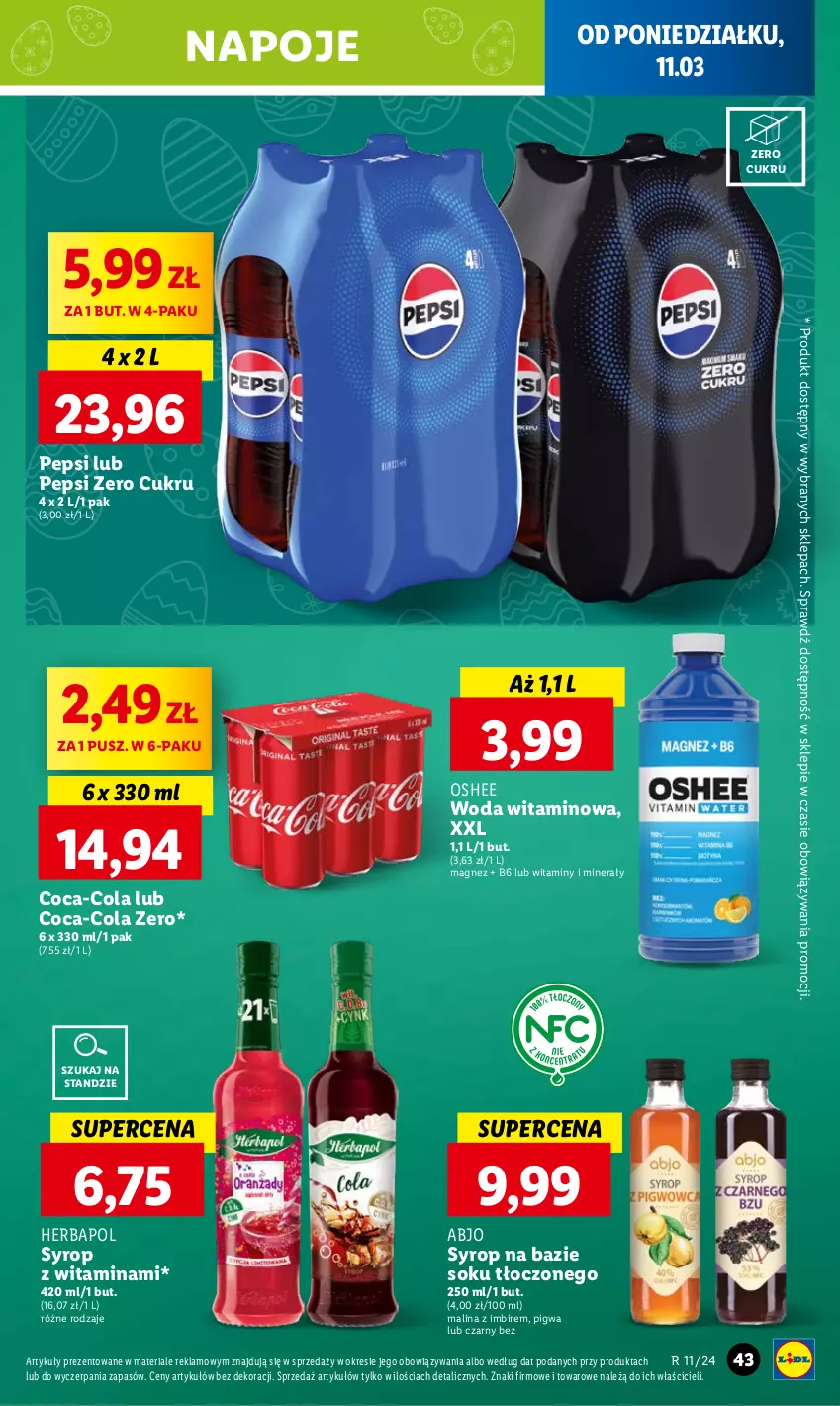 Gazetka promocyjna Lidl - GAZETKA - ważna 11.03 do 13.03.2024 - strona 51 - produkty: Coca-Cola, Herbapol, Imbir, Magnez, Napoje, Oshee, Pepsi, Sok, Syrop, Woda