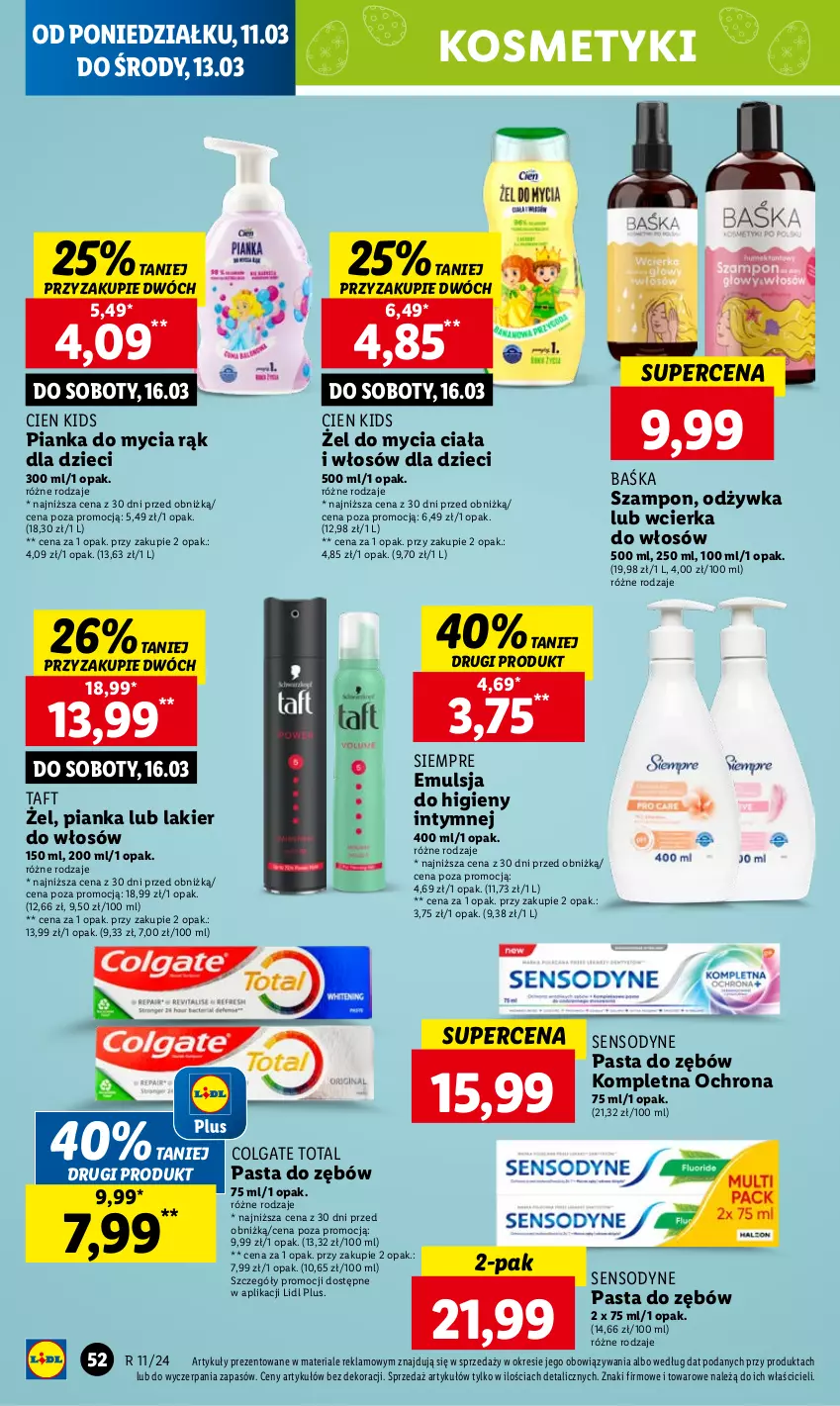 Gazetka promocyjna Lidl - GAZETKA - ważna 11.03 do 13.03.2024 - strona 62 - produkty: Colgate, Colgate Total, Dzieci, Emulsja, Lakier, Lakier do włosów, LG, Odżywka, Pasta do zębów, Sensodyne, Szampon, Taft