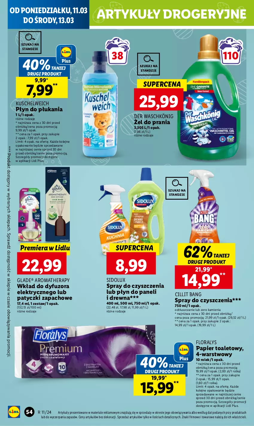 Gazetka promocyjna Lidl - GAZETKA - ważna 11.03 do 13.03.2024 - strona 64 - produkty: Cillit Bang, Flora, König, Olej, Papier, Papier toaletowy, Płyn do płukania, Sidolux, Spray do czyszczenia