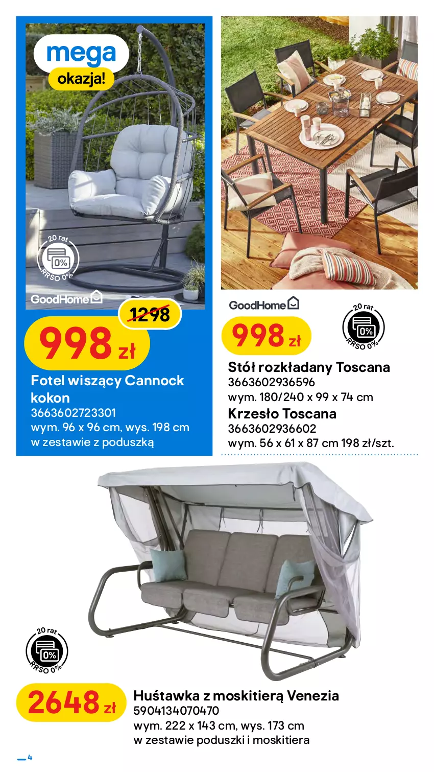 Gazetka promocyjna Castorama - ważna 20.04 do 03.05.2022 - strona 4 - produkty: Fotel, Grill, Huśtawka, Krzesło, Stół, Stół rozkładany