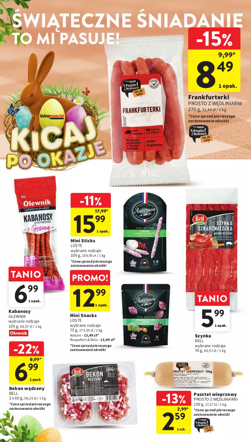 Gazetka promocyjna Intermarche - Gazetka Intermarche - ważna 26.03 do 30.03.2024 - strona 28 - produkty: Beko, Bell, Frankfurterki, Kabanos, Olewnik, Pasztet, Roquefort, Szynka