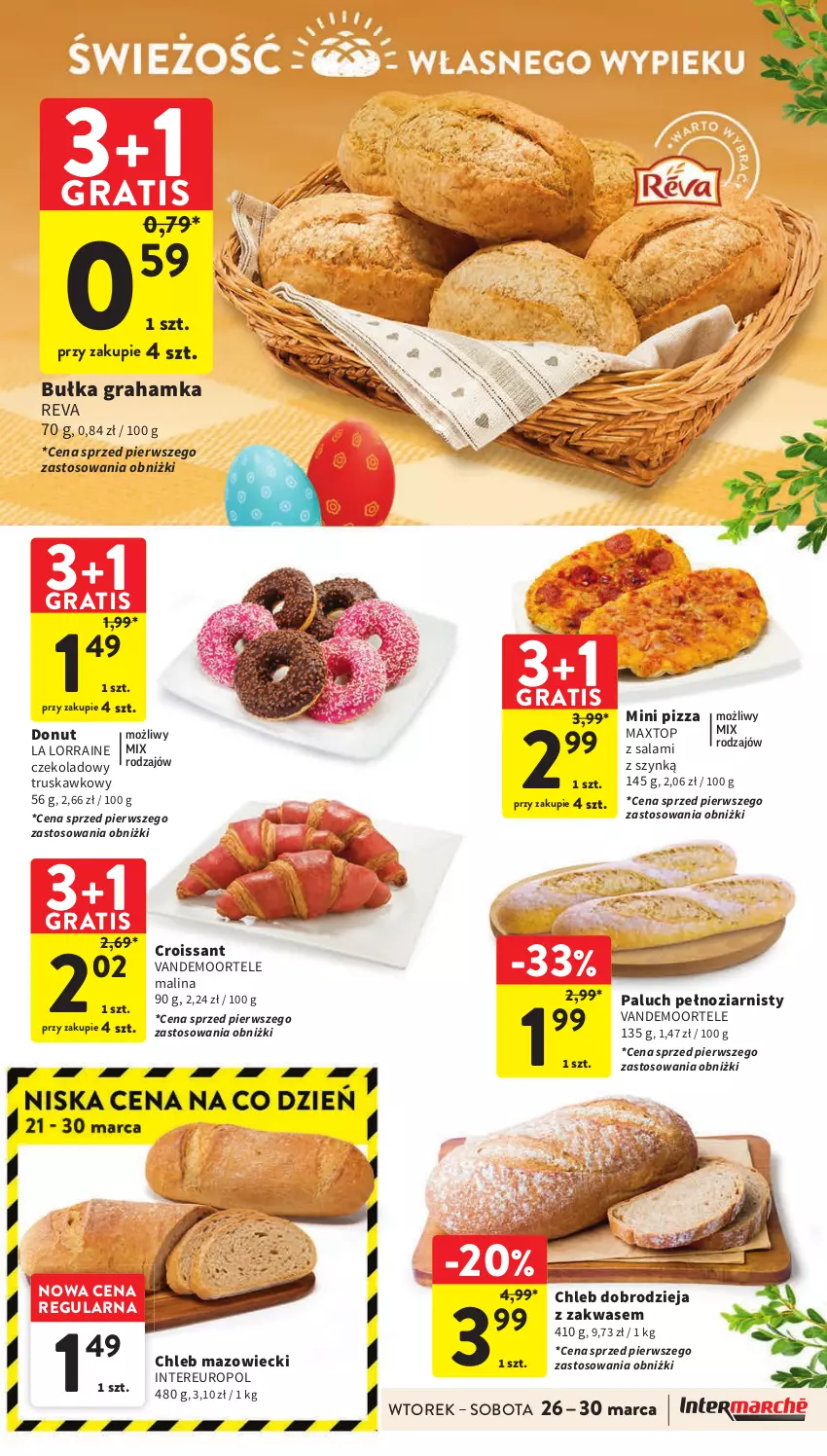 Gazetka promocyjna Intermarche - Gazetka Intermarche - ważna 26.03 do 30.03.2024 - strona 33 - produkty: Bułka, Bułka grahamka, Chleb, Croissant, Donut, Gra, Pizza, Salami, Top