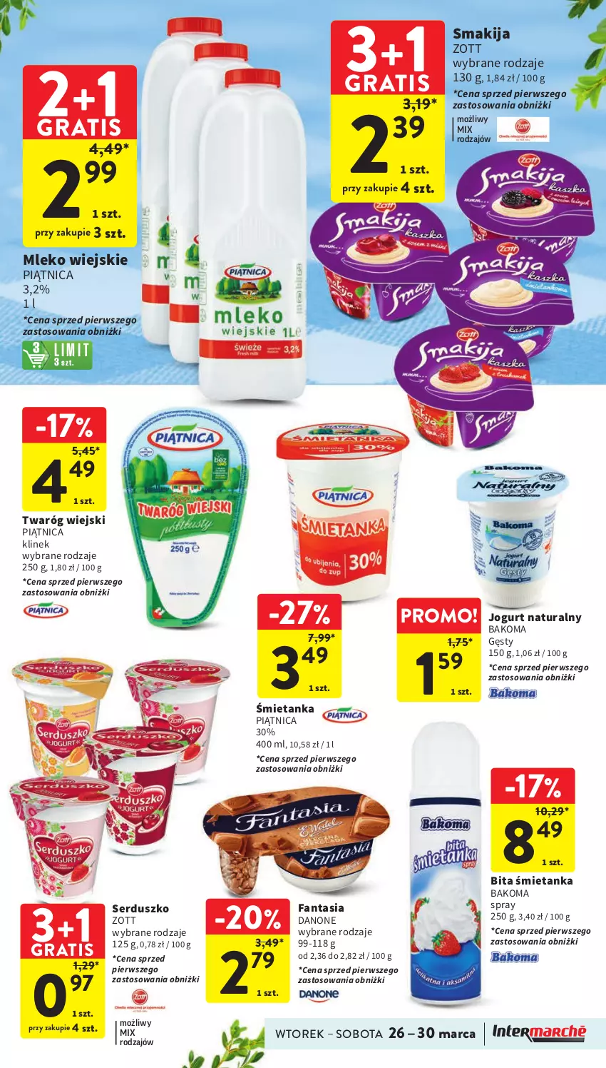 Gazetka promocyjna Intermarche - Gazetka Intermarche - ważna 26.03 do 30.03.2024 - strona 35 - produkty: Bakoma, Danone, Fa, Fanta, Gra, Jogurt, Jogurt naturalny, Mleko, Piątnica, Ser, Smakija, Twaróg, Zott