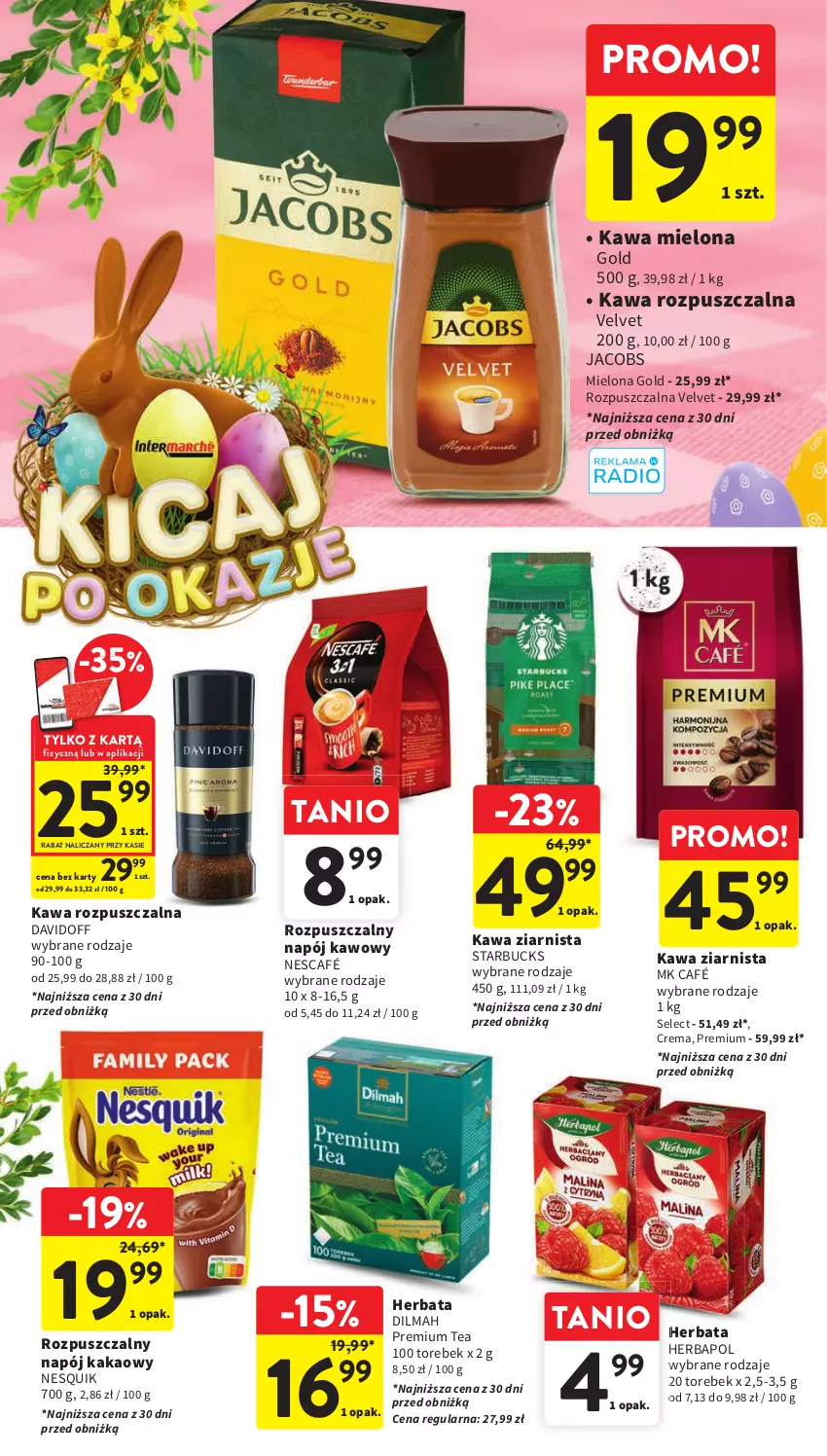 Gazetka promocyjna Intermarche - Gazetka Intermarche - ważna 26.03 do 30.03.2024 - strona 36 - produkty: Davidoff, Dilmah, Herbapol, Herbata, Jacobs, Kakao, Kawa, Kawa mielona, Kawa rozpuszczalna, Kawa ziarnista, Napój, Nescafé, Nesquik, Velvet