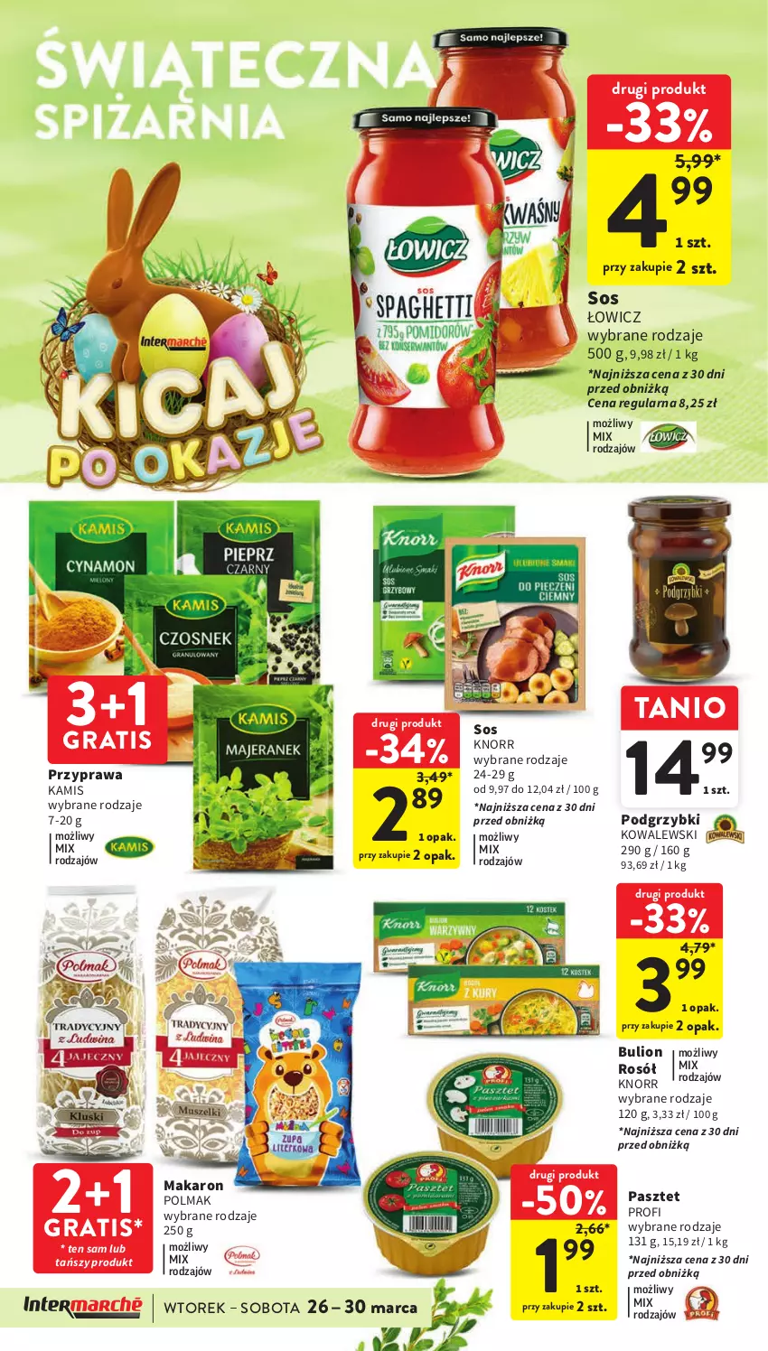 Gazetka promocyjna Intermarche - Gazetka Intermarche - ważna 26.03 do 30.03.2024 - strona 40 - produkty: Bulion, Gra, Kamis, Knorr, Lion, Makaron, Olma, Pasztet, Podgrzybki, Rosół, Sos