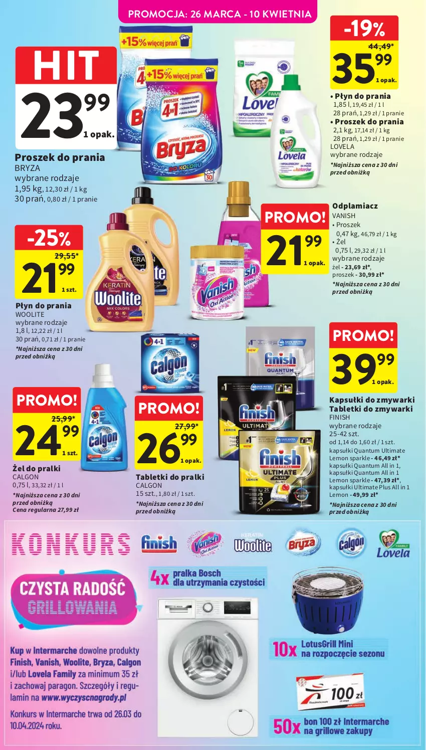 Gazetka promocyjna Intermarche - Gazetka Intermarche - ważna 26.03 do 30.03.2024 - strona 44 - produkty: Bryza, Calgon, Finish, LG, Lovela, Odplamiacz, Płyn do prania, Pralki, Proszek do prania, Tablet, Tabletki do zmywarki, Vanish, Woolite, Zmywarki