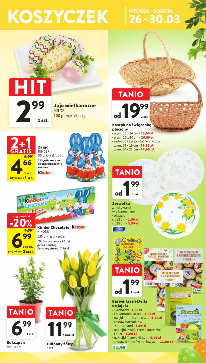 Gazetka promocyjna Intermarche - Gazetka Intermarche - ważna 26.03 do 30.03.2024 - strona 7 - produkty: Bukiet, Gra, Kinder, Klej, Koc, Kosz, Owijki, Ser, Tulipan