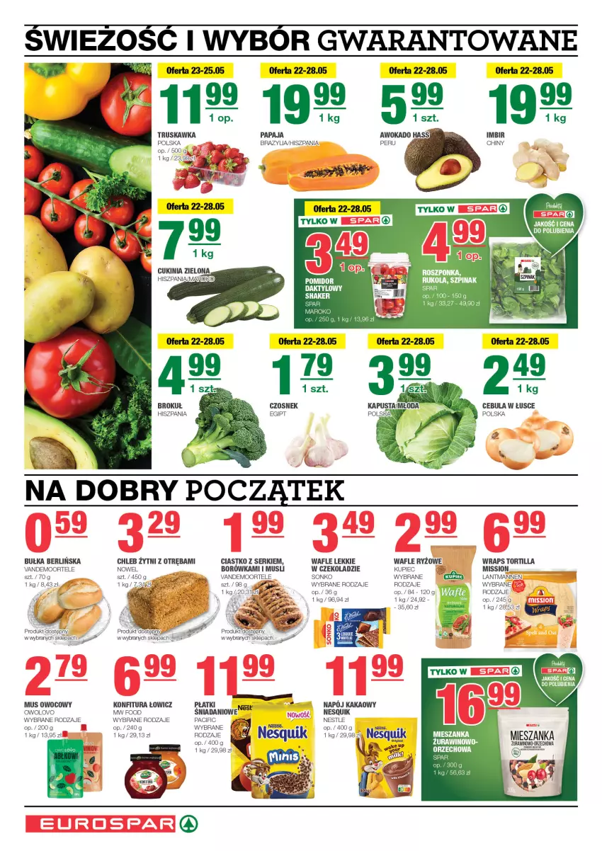 Gazetka promocyjna Spar - EuroSpar - ważna 19.05 do 29.05.2024 - strona 2 - produkty: Bułka, Cebula, Chleb, Cif, Czosnek, Danio, Imbir, Kakao, Konfitura, Kupiec, Mus, Napój, Nesquik, Papaja, Piec, Rukola, Ryż, Ser, Sonko, Szpinak, Tortilla, Wafle, Wino