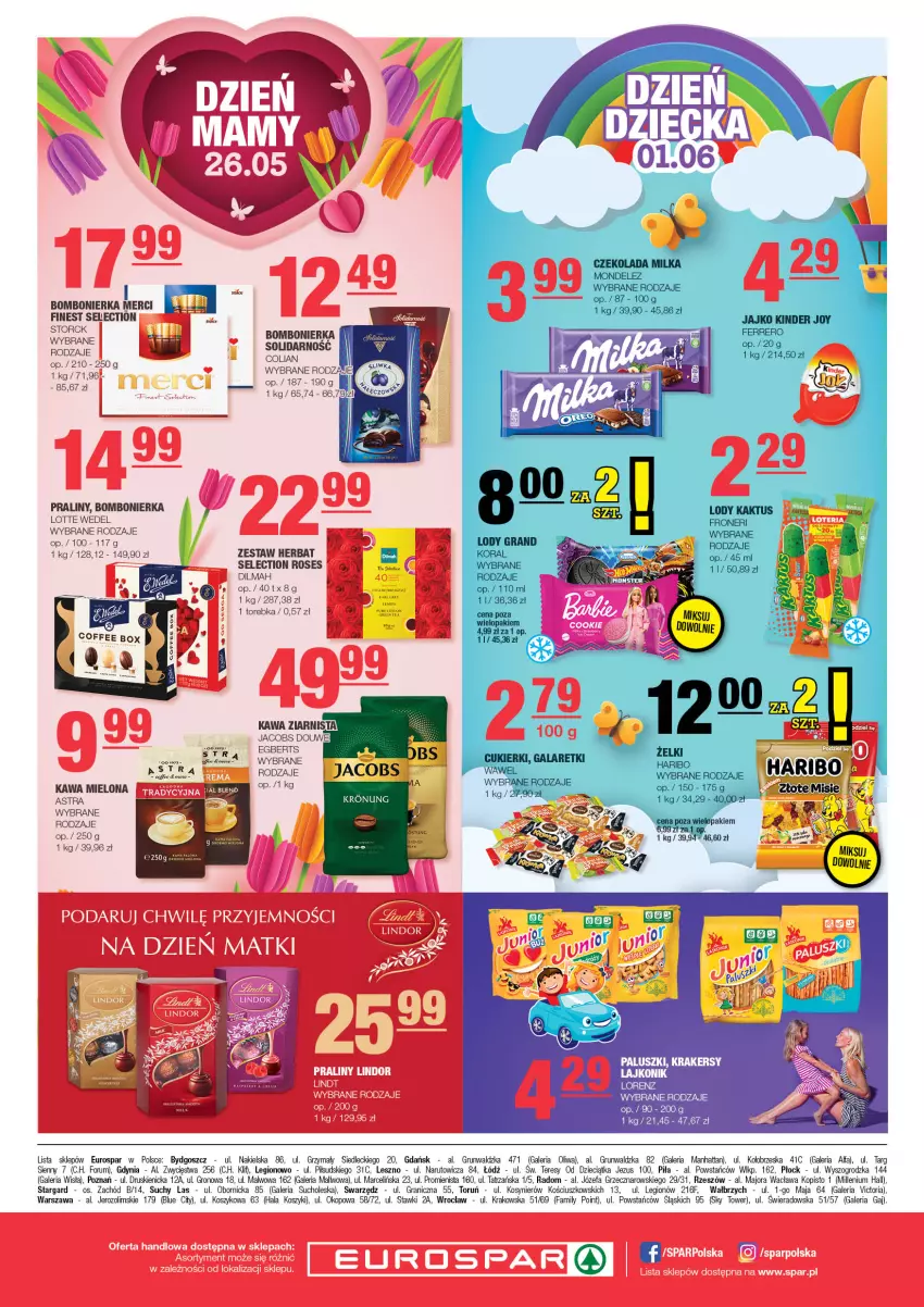 Gazetka promocyjna Spar - EuroSpar - ważna 19.05 do 29.05.2024 - strona 8 - produkty: Dilmah, Dzieci, Fa, Gra, Jacobs, Kawa, Kawa mielona, Kawa ziarnista, Kosz, Krakersy, Lorenz, Merci, Praliny, Rum, Torebka