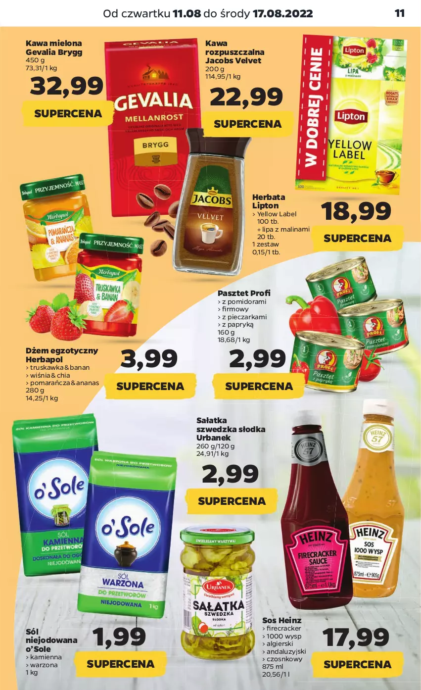 Gazetka promocyjna Netto - Artykuły spożywcze - ważna 11.08 do 17.08.2022 - strona 11 - produkty: Ananas, Chia, Dżem, Heinz, Herbapol, Herbata, Jacobs, Jacobs Velvet, Kawa, Kawa mielona, Kawa rozpuszczalna, LG, Lipton, Pasztet, Piec, Pieczarka, Sałat, Sałatka, Sól, Sos, Velvet