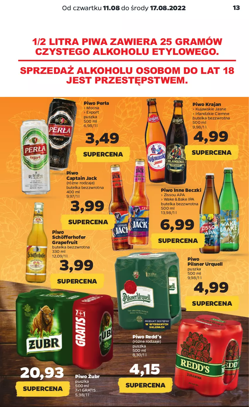 Gazetka promocyjna Netto - Artykuły spożywcze - ważna 11.08 do 17.08.2022 - strona 13 - produkty: Captain Jack, Gra, Kujawski, Perła, Pilsner Urquell, Piwa, Piwo, Por