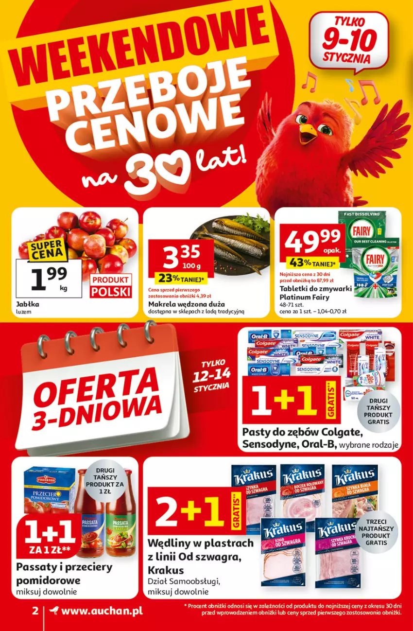 Gazetka promocyjna Auchan - Gazetka 30 Lat Supermarket Auchan Franczyza - ważna 08.01 do 14.01.2026 - strona 2 - produkty: Colgate, Fa, Fairy, Gra, Jabłka, Krakus, LG, Sensodyne, Tablet, Tabletki do zmywarki, Zmywarki