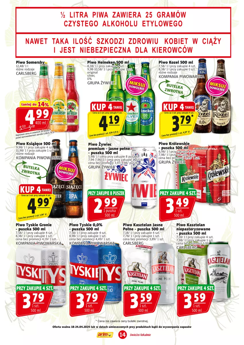 Gazetka promocyjna Prim Market - ważna 18.04 do 24.04.2024 - strona 14 - produkty: Carlsberg, Gin, Kasztelan, Kozel, Królewski, Książęce, Piwo, Somersby, Tyskie