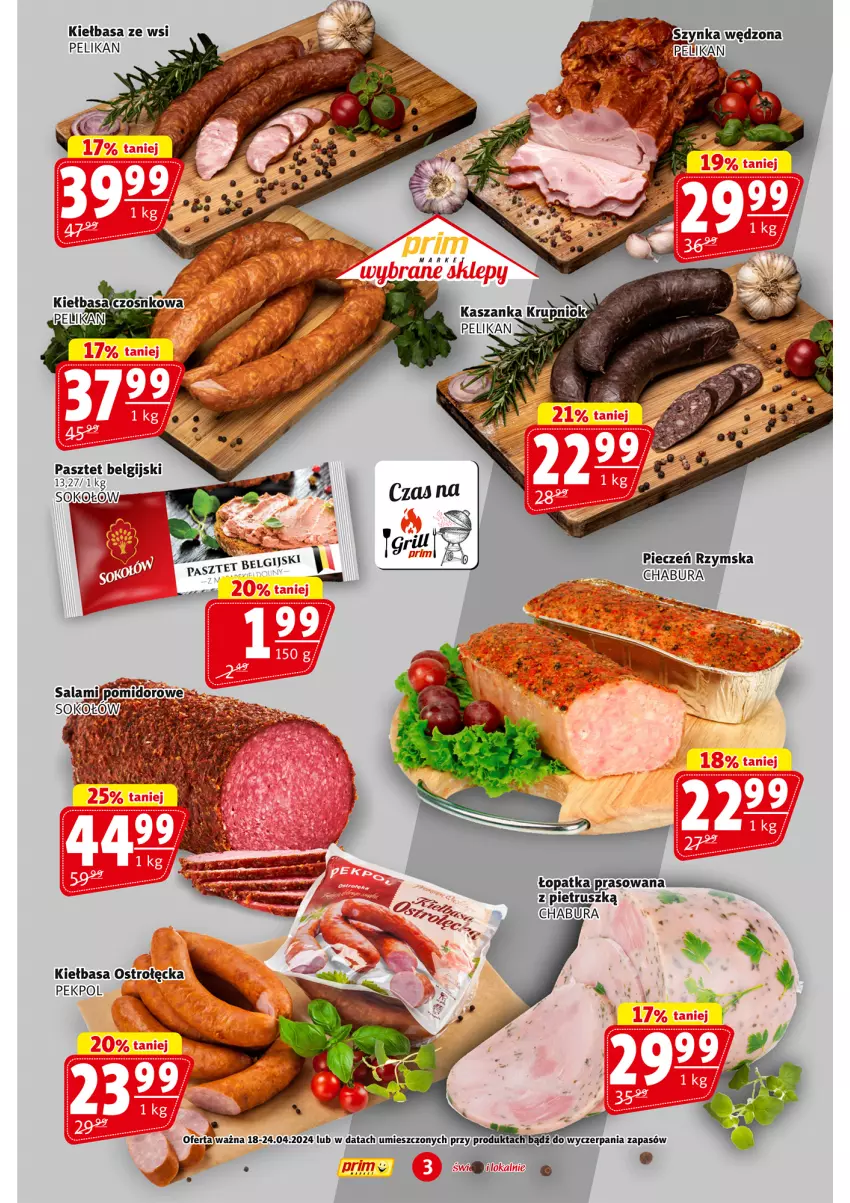 Gazetka promocyjna Prim Market - ważna 18.04 do 24.04.2024 - strona 3 - produkty: Kiełbasa, LG, Pasztet, Pekpol, Piec, Pieczeń rzymska