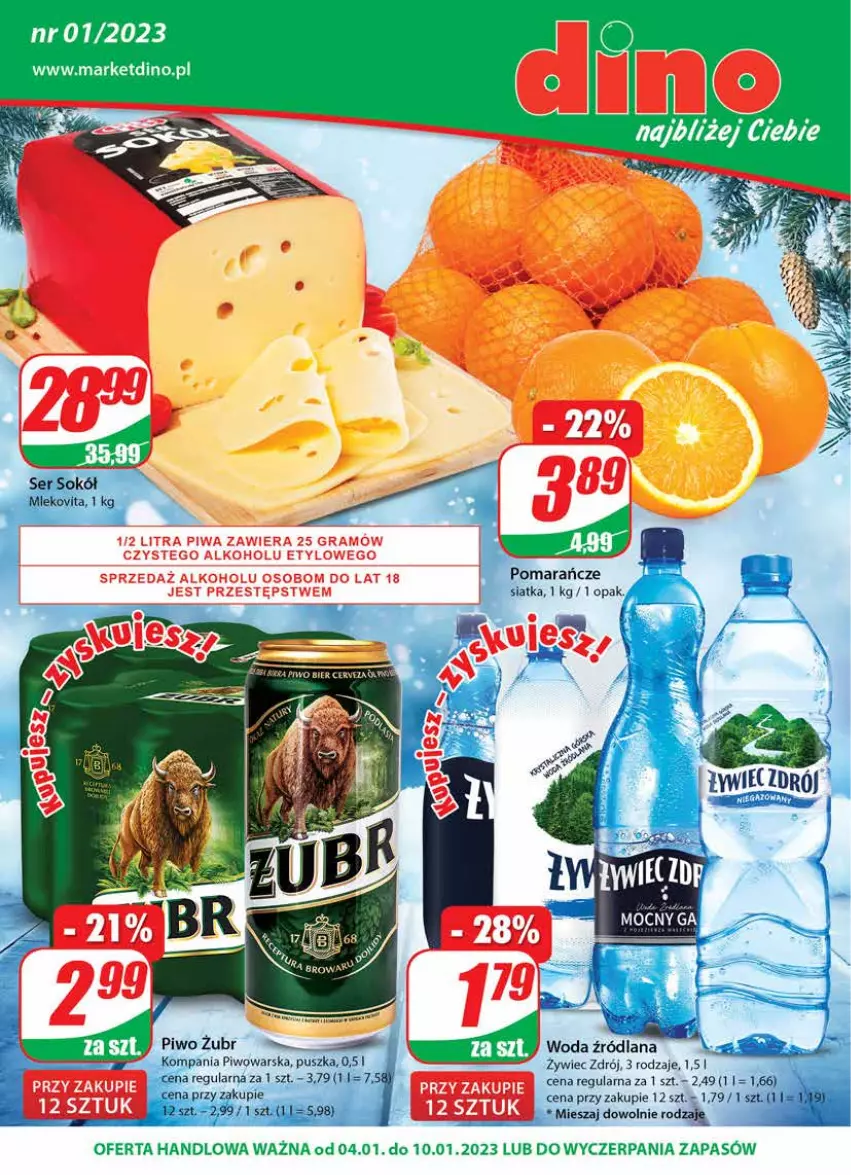 Gazetka promocyjna Dino - Gazetka - ważna 04.01 do 10.01.2023 - strona 1 - produkty: Fa, Gra, LANA, Mleko, Mlekovita, Piwa, Piwo, Ser, Sok, Sokół, Woda