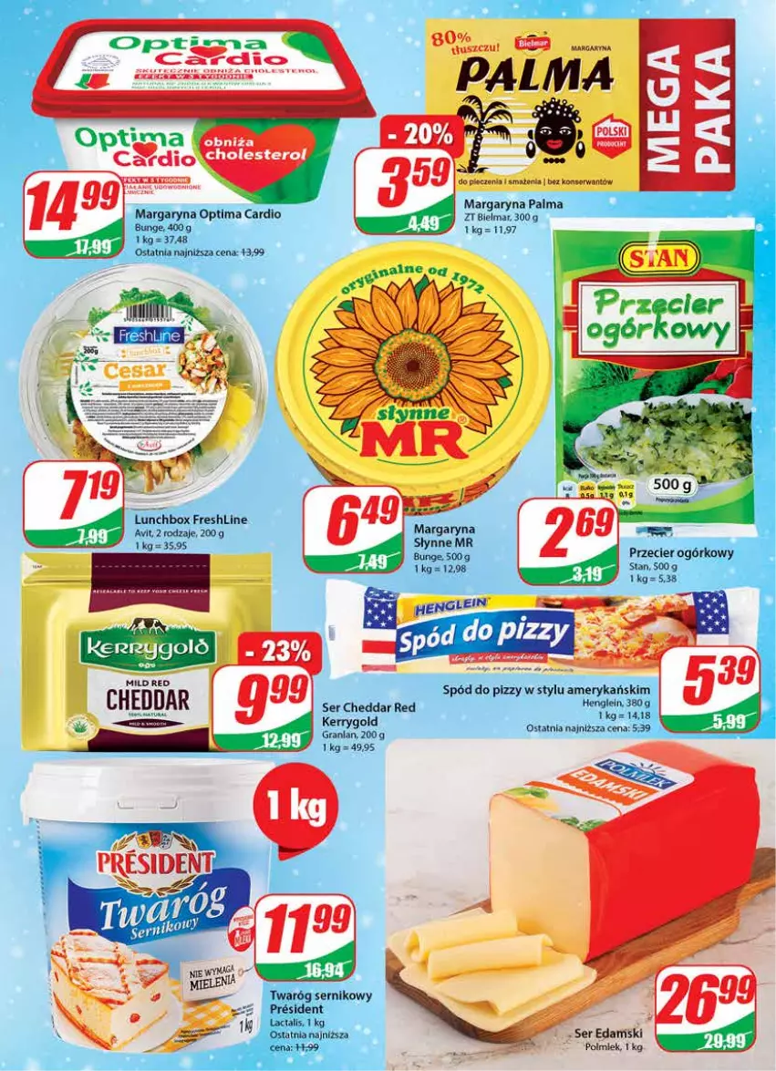 Gazetka promocyjna Dino - Gazetka - ważna 04.01 do 10.01.2023 - strona 15 - produkty: Cheddar, Edam, Gra, Margaryna, Optima, Optima Cardio, Palma, Piec, Polmiek, Ser, Słynne, Spód do pizzy, Twaróg