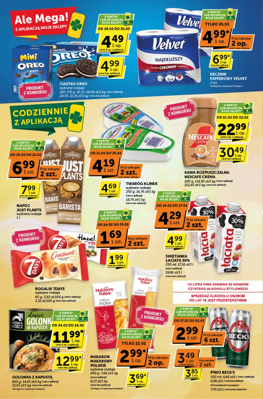 Gazetka promocyjna ABC - ważna 20.02 do 04.03.2025 - strona 2 - produkty: Ciastka, Kapustą, Kawa, Kawa rozpuszczalna, Makaron, Napój, Oreo, Papier, Piwo, Ręcznik, Rogal, Twaróg, Velvet