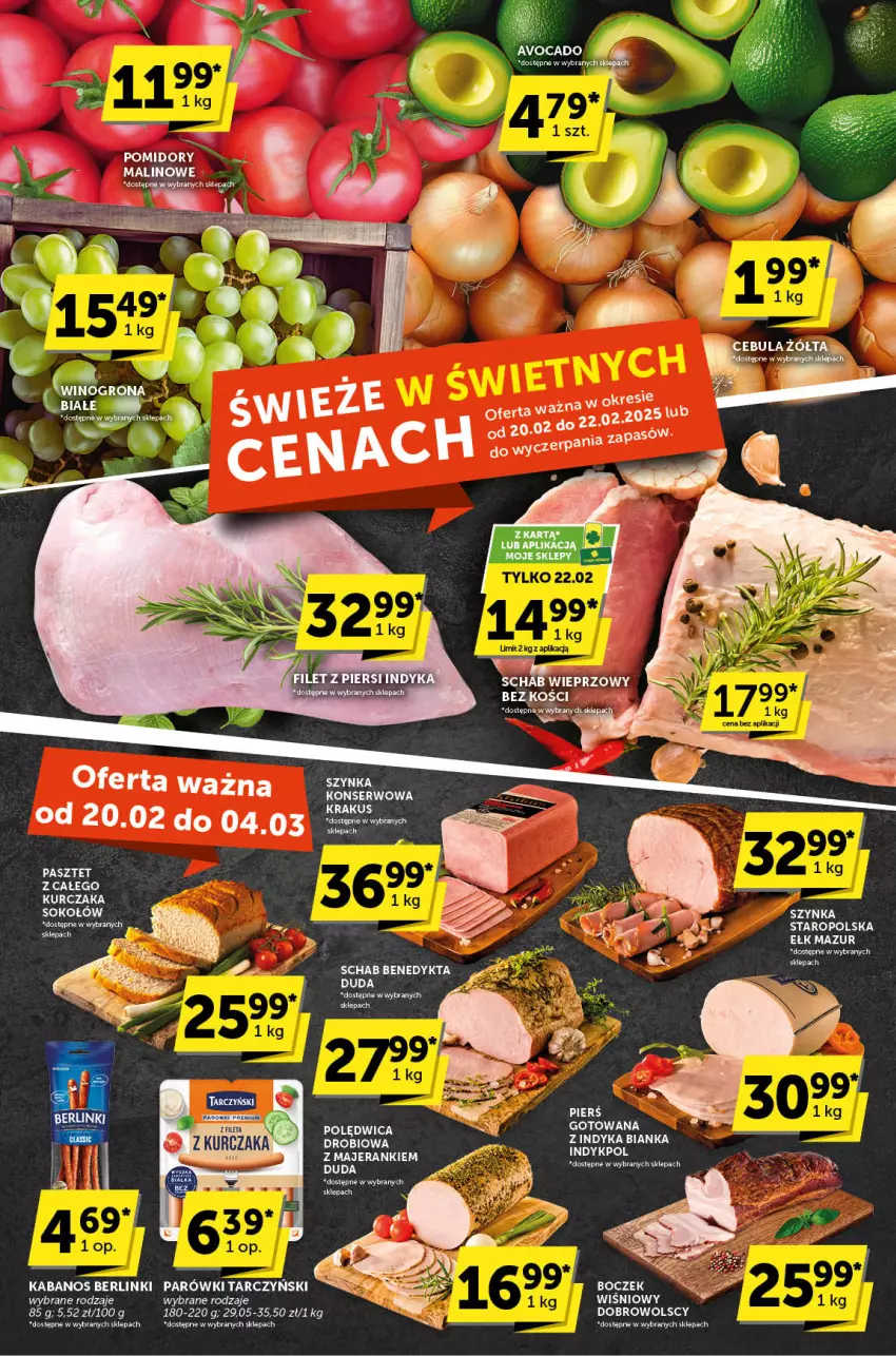 Gazetka promocyjna ABC - ważna 20.02 do 04.03.2025 - strona 3 - produkty: Berlinki, Bianka, Boczek, Duda, Kabanos, Klej, Kurczak, LG, Parówki, Pasztet, Polędwica, Pomidory, Por, Schab Benedykta, Schab wieprzowy, Ser, Sok, Sokołów, Szynka, Szynka konserwowa, Tarczyński