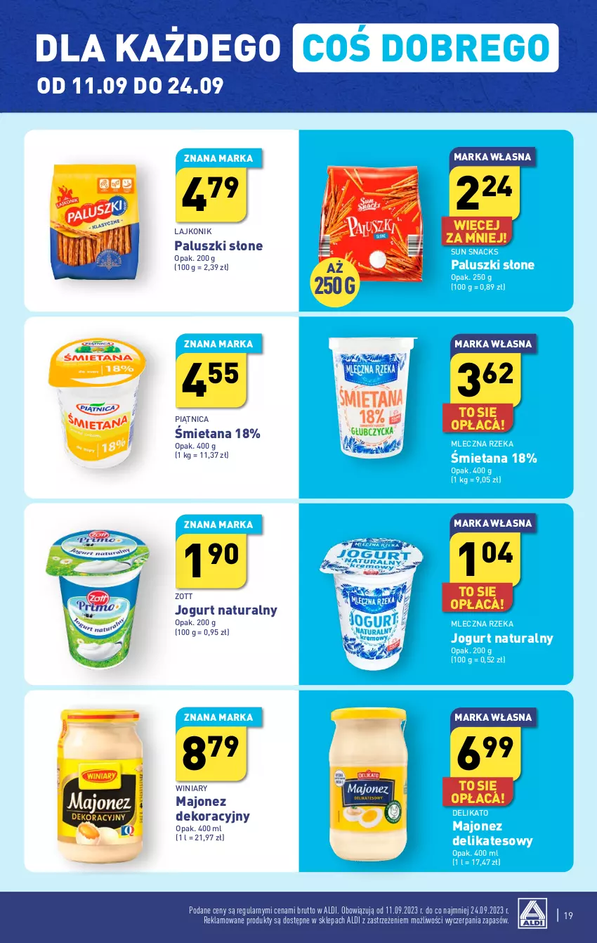 Gazetka promocyjna Aldi - Pełna oferta - ważna 18.09 do 23.09.2023 - strona 19 - produkty: Jogurt, Jogurt naturalny, Lajkonik, Majonez, Mleczna Rzeka, Piątnica, Winiary, Zott