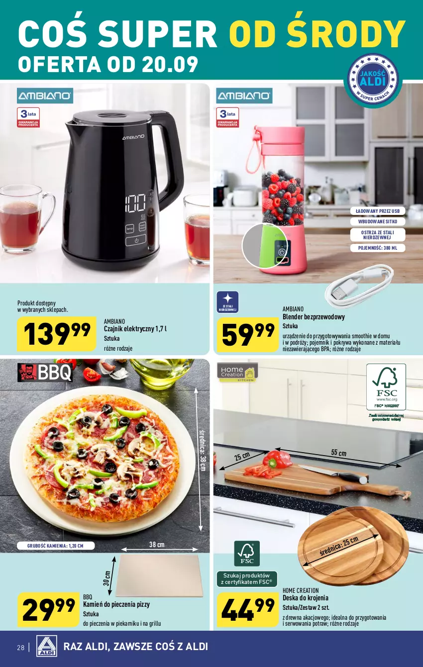 Gazetka promocyjna Aldi - Pełna oferta - ważna 18.09 do 23.09.2023 - strona 28 - produkty: Blender, Czajnik, Czajnik elektryczny, Deska do krojenia, Grill, Piec, Piekarnik, Pojemnik, Pokrywa, Ser, Sitko, Smoothie