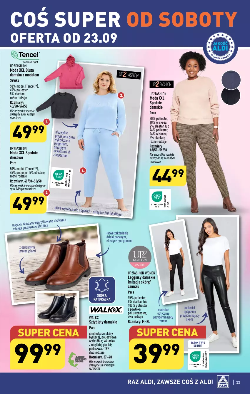 Gazetka promocyjna Aldi - Pełna oferta - ważna 18.09 do 23.09.2023 - strona 33 - produkty: Bluza, Dres, Fa, Gin, Legginsy, Moda, Spodnie, Spodnie dresowe, Sztyblety