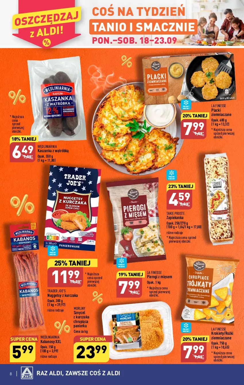 Gazetka promocyjna Aldi - Pełna oferta - ważna 18.09 do 23.09.2023 - strona 8 - produkty: Kabanos, Kasza, Kaszanka, Krokiety, Kurczak, Lack, Morliny, Pierogi, Zapiekanka