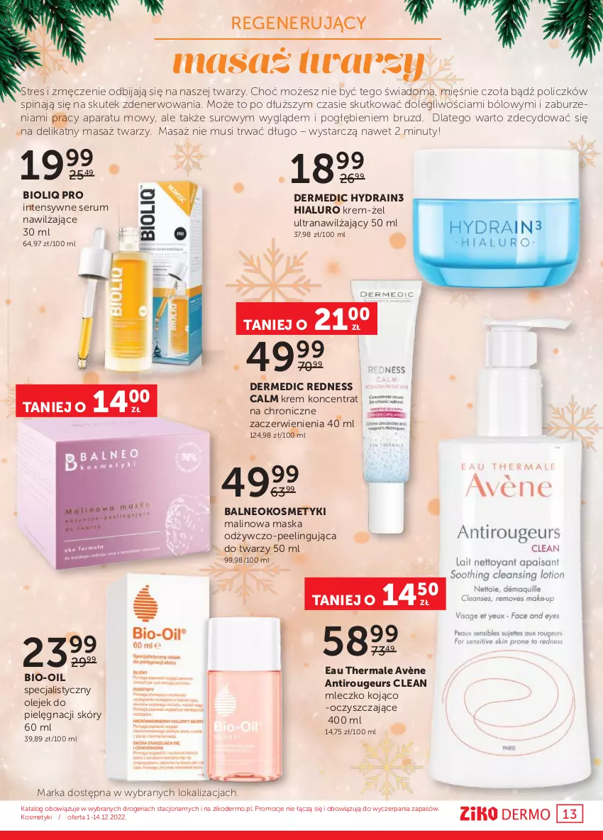 Gazetka promocyjna Ziko - Gazetka Ziko Dermo - ważna 01.12 do 14.12.2022 - strona 13 - produkty: Avène, Bio-Oil, Dermedic, Maska, Mleczko, Mus, Nuty, Olej, Peeling, Rum, Ser, Serum, Tran