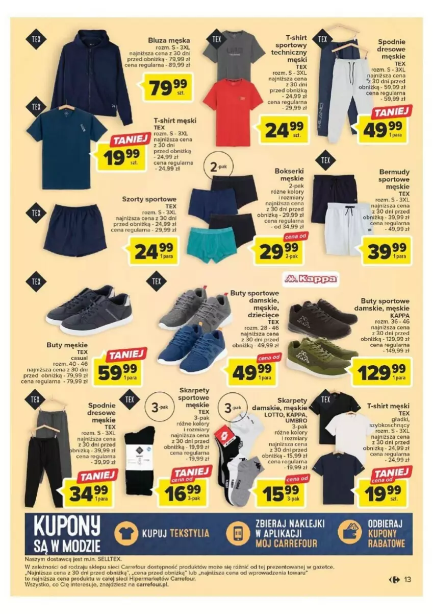 Gazetka promocyjna Carrefour - ważna 16.08 do 27.08.2023 - strona 5 - produkty: Bermudy, Bluza, Bokserki, Buty, Dres, Dzieci, Karp, Por, Ser, Spodnie, Spodnie dresowe, Sport, Szorty, T-shirt