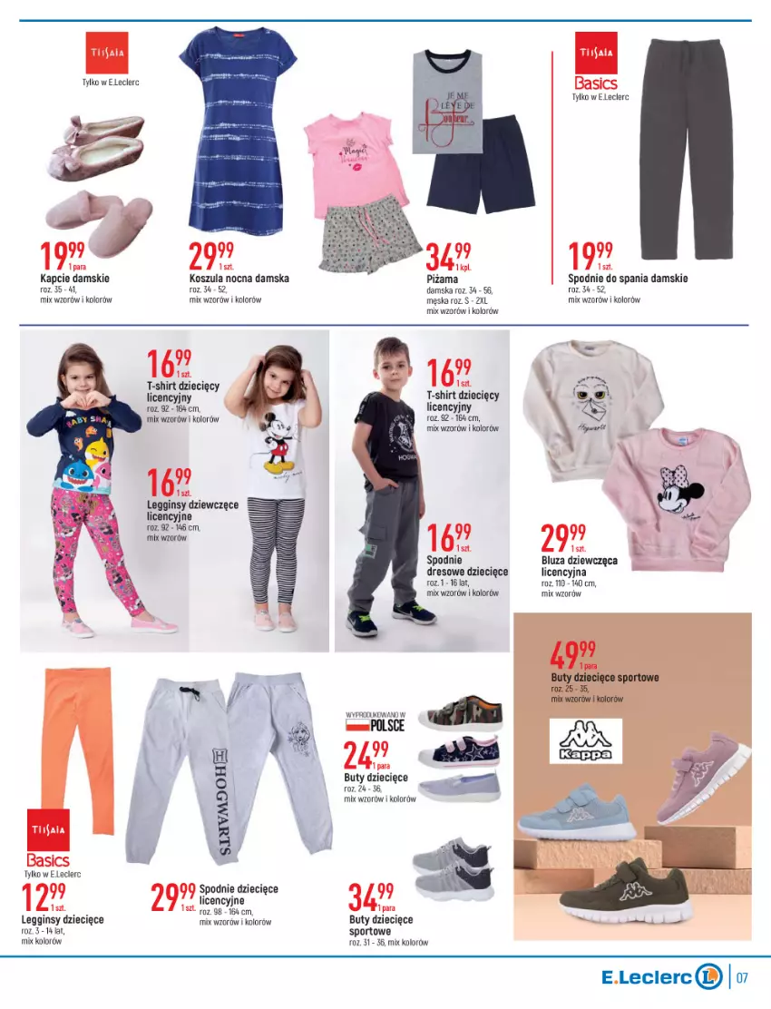 Gazetka promocyjna E Leclerc - ważna 15.02 do 26.02.2022 - strona 7 - produkty: Bluza, Buty, Dres, Dzieci, Gin, Kapcie, Kosz, Koszula, Koszula nocna, Legginsy, Piżama, Por, Spodnie, Spodnie do spania, Spodnie dresowe, Sport, T-shirt