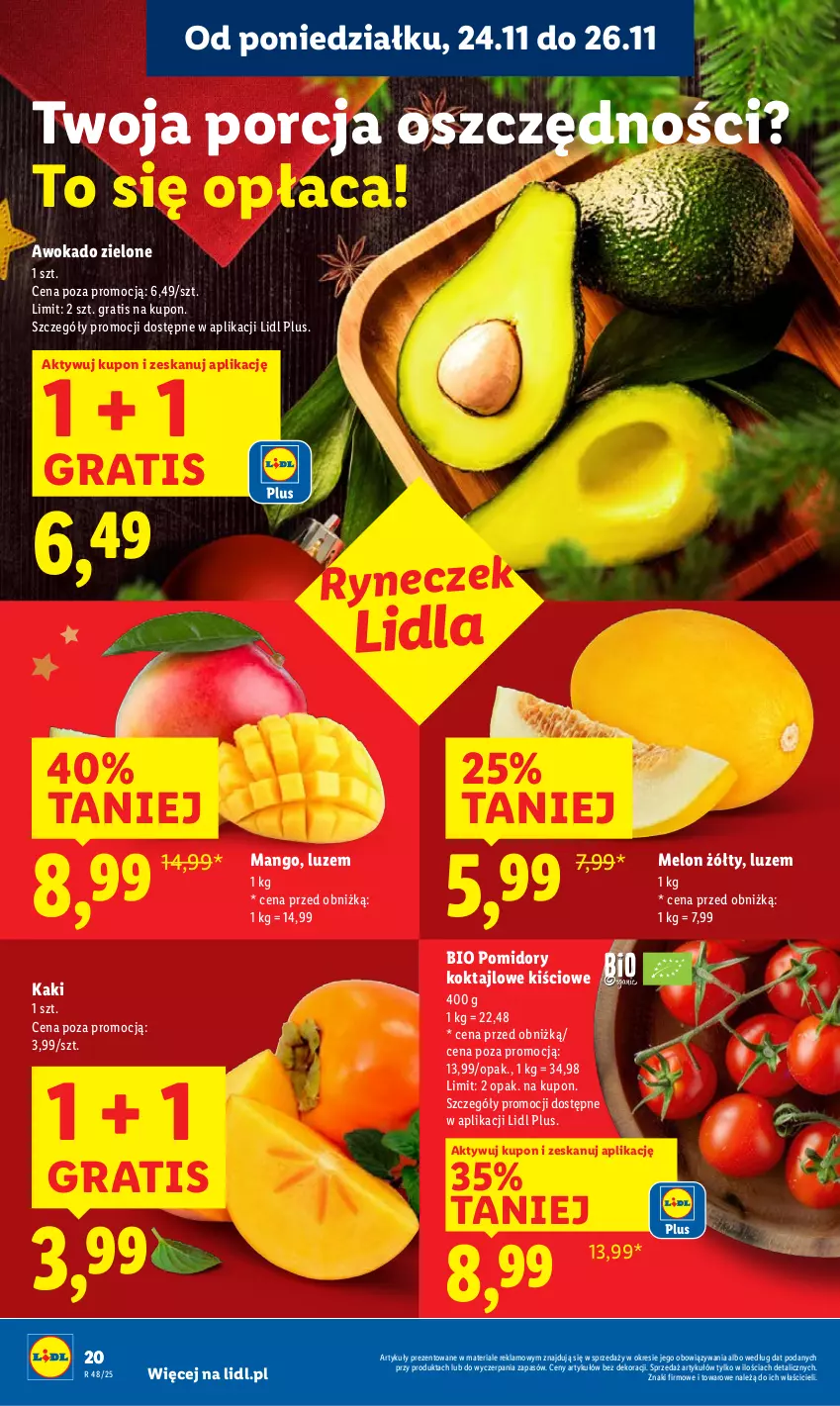 Gazetka promocyjna Lidl - GAZETKA - ważna 24.11 do 26.11.2025 - strona 20 - produkty: Gra, Kaki, Mango, Melon, Pomidory, Por