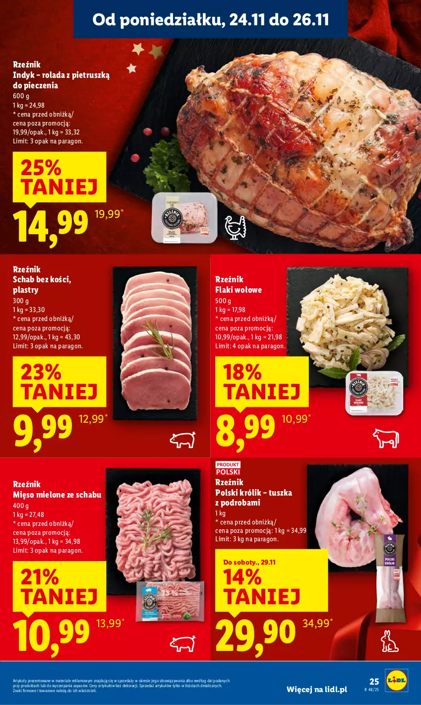 Gazetka promocyjna Lidl - GAZETKA - ważna 24.11 do 26.11.2025 - strona 25 - produkty: Flaki, Flaki wołowe, Królik, Mięso, Mięso mielone, Piec, Rolada, Schab bez kości, Tusz