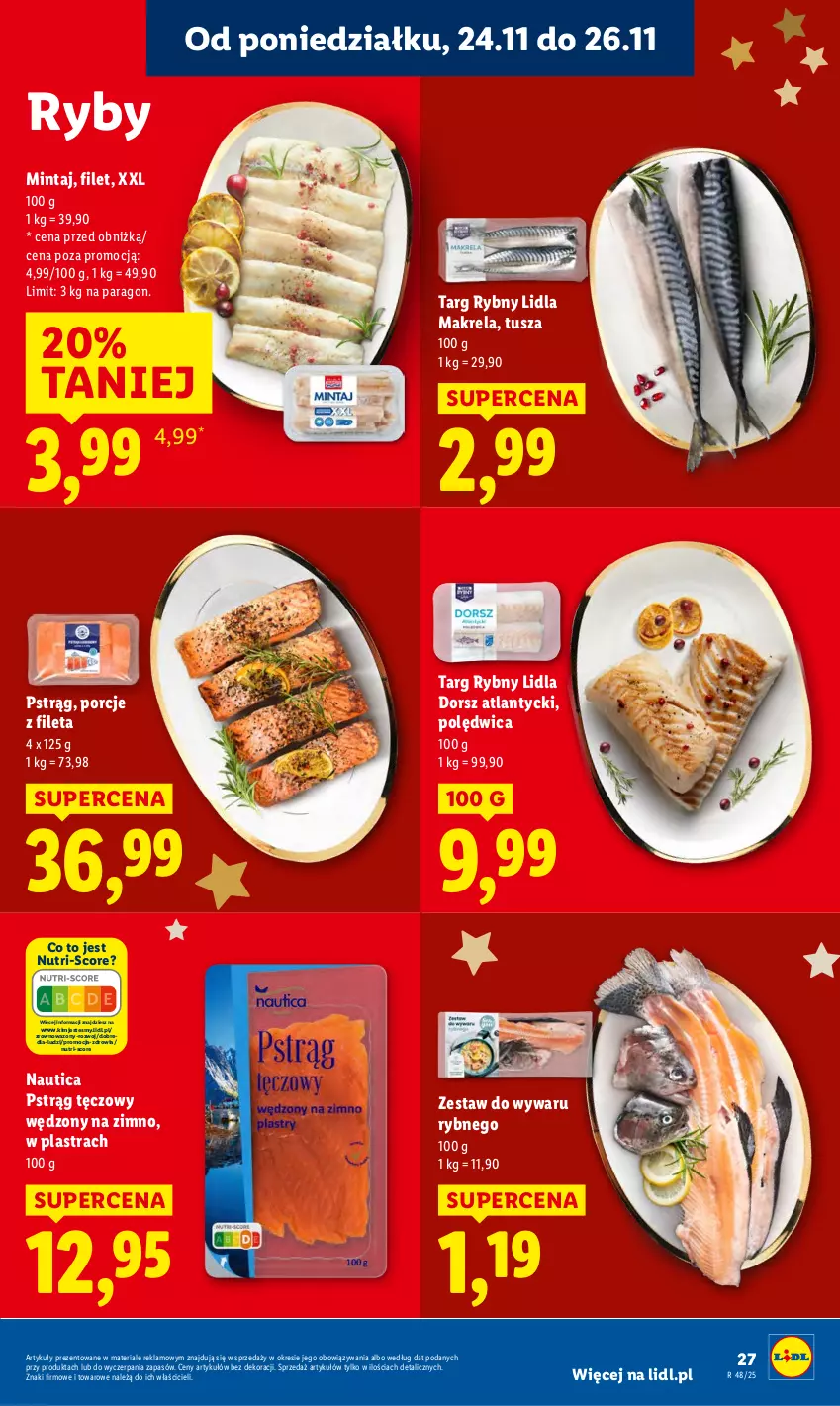 Gazetka promocyjna Lidl - GAZETKA - ważna 24.11 do 26.11.2025 - strona 27 - produkty: Dorsz, Mintaj, Polędwica, Por, Pstrąg, Pstrąg tęczowy, Tusz, Wazon