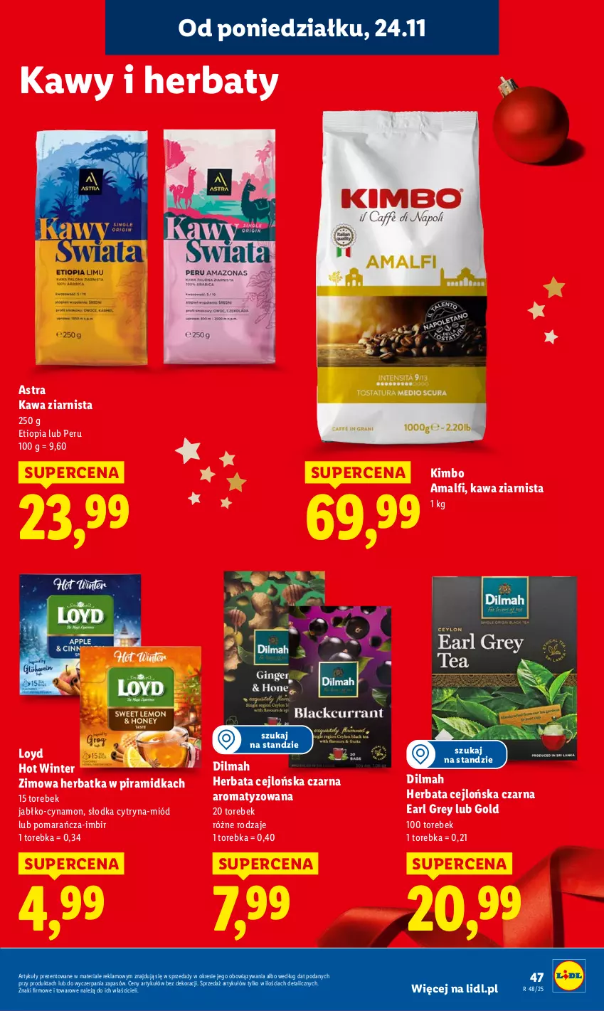 Gazetka promocyjna Lidl - GAZETKA - ważna 24.11 do 26.11.2025 - strona 47 - produkty: Dilmah, Earl Grey, Herbata, Imbir, Kawa, Kawa ziarnista, Loyd, Miód, Torebka
