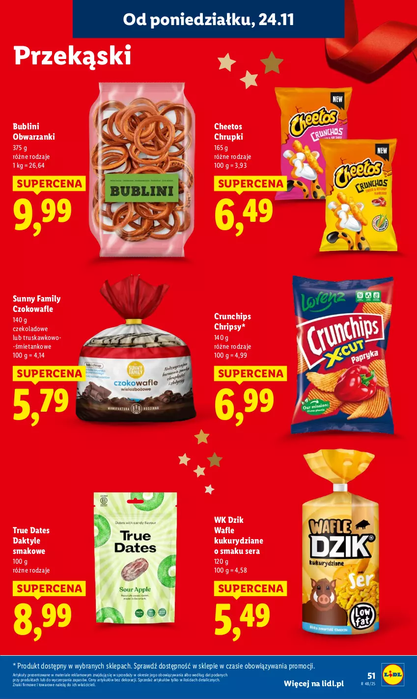 Gazetka promocyjna Lidl - GAZETKA - ważna 24.11 do 26.11.2025 - strona 51 - produkty: Cheetos, Chrupki, Crunchips, Daktyle, Fa, Ser, Wafle