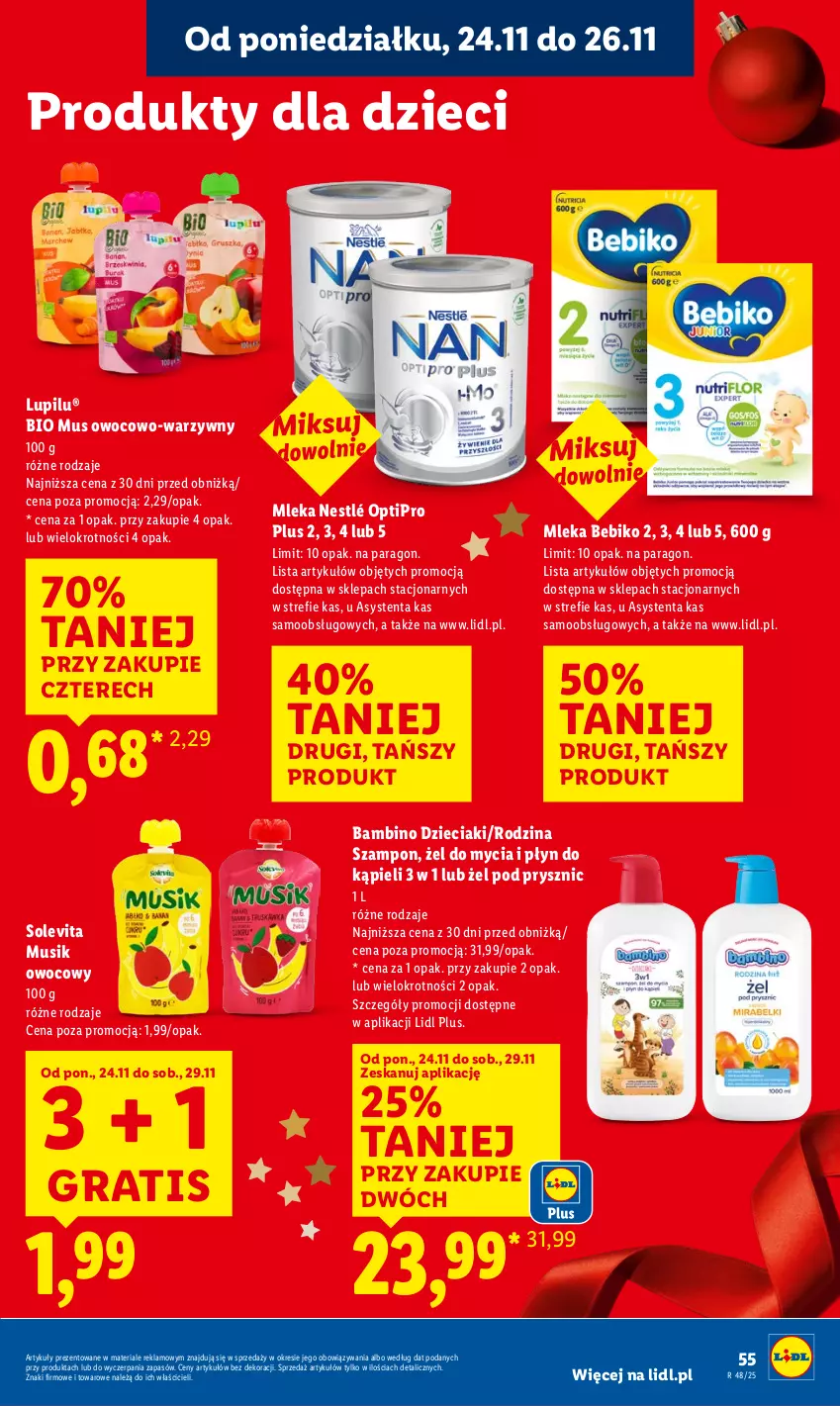 Gazetka promocyjna Lidl - GAZETKA - ważna 24.11 do 26.11.2025 - strona 55 - produkty: Bebiko, Dzieci, Gra, Mus, Nestlé, Płyn do kąpieli, Szampon