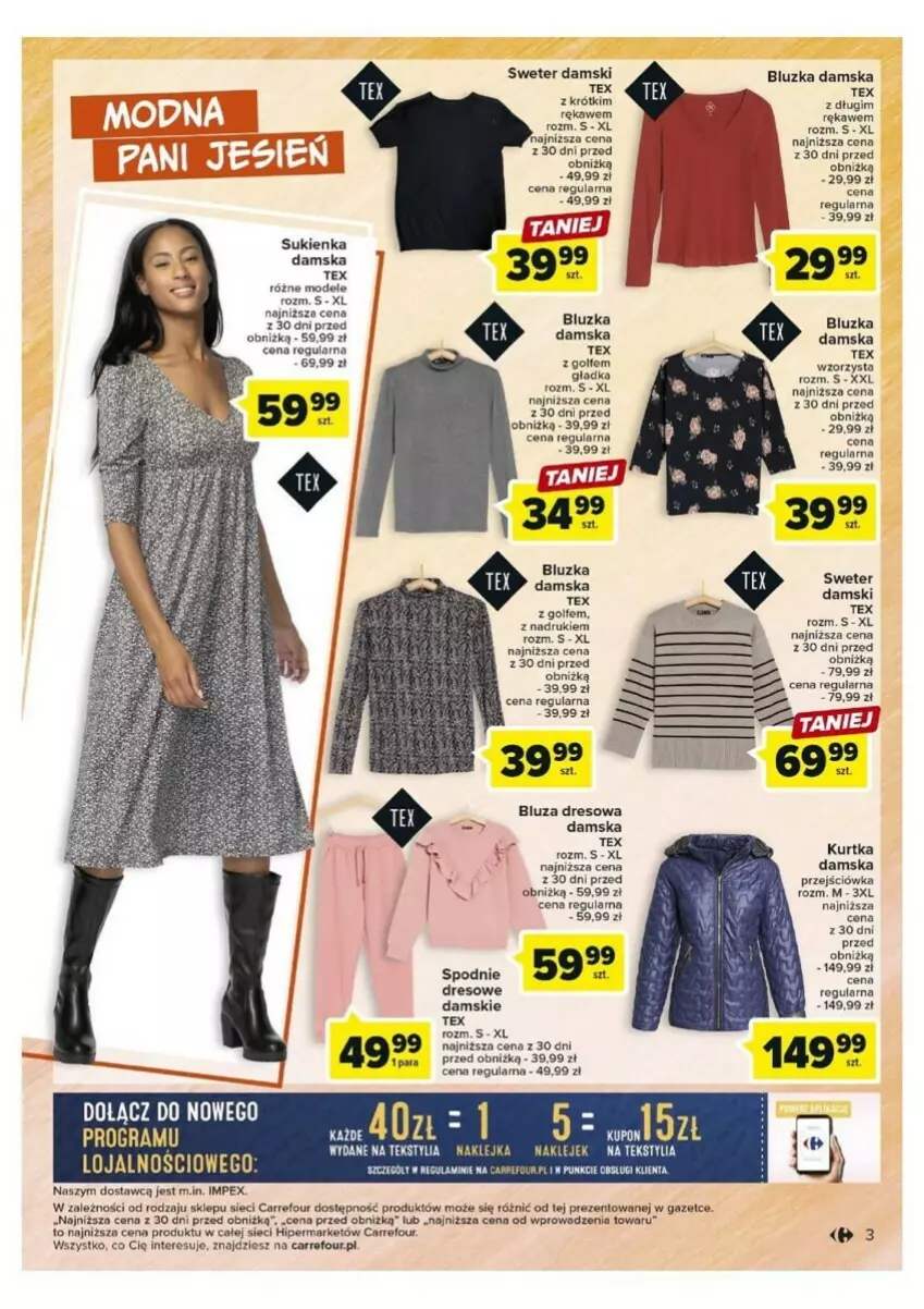 Gazetka promocyjna Carrefour - ważna 05.09 do 16.09.2023 - strona 12 - produkty: Bluza, Bluza dresowa, Dres, Klej, Kurtka, Spodnie, Sukienka, Sweter