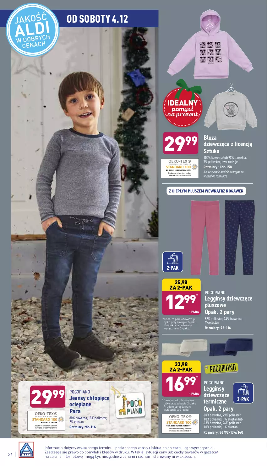 Gazetka promocyjna Aldi - ważna 29.11 do 04.12.2021 - strona 36 - produkty: Bluza, Gin, Legginsy, Pocopiano, Wełna