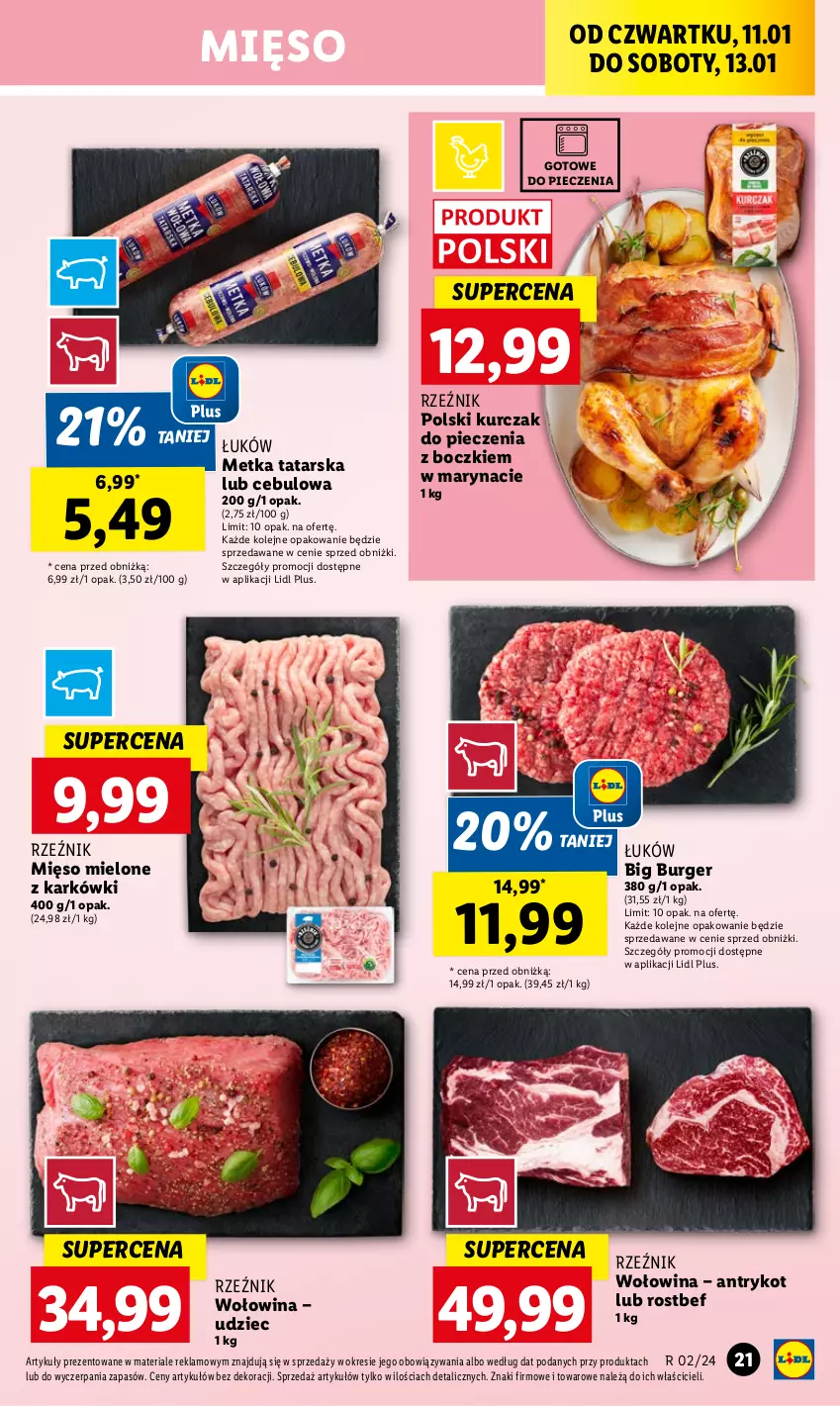 Gazetka promocyjna Lidl - GAZETKA - ważna 11.01 do 13.01.2024 - strona 23 - produkty: Burger, Kurczak, Metka tatarska, Mięso, Mięso mielone, Olej, Piec, Rostbef, Wołowina