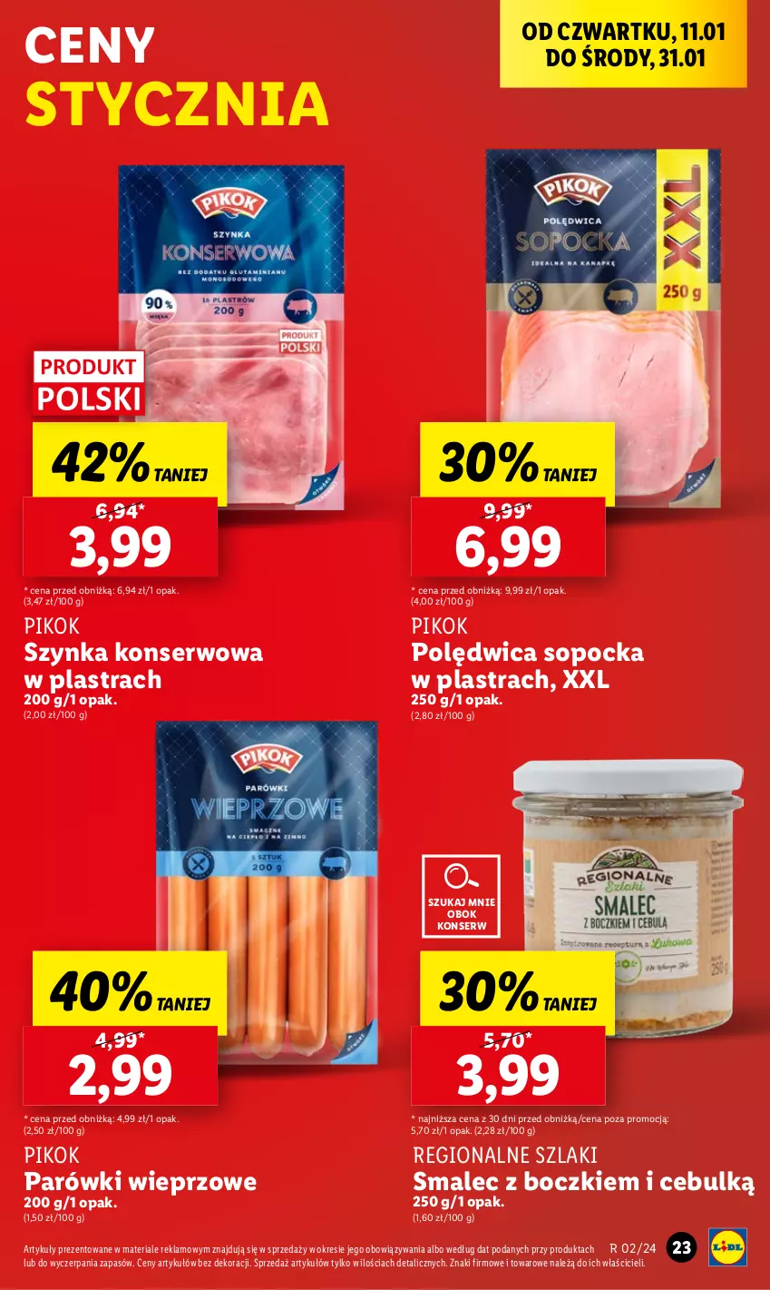 Gazetka promocyjna Lidl - GAZETKA - ważna 11.01 do 13.01.2024 - strona 25 - produkty: Parówki, PIKOK, Polędwica, Ser, Smalec, Szynka, Szynka konserwowa