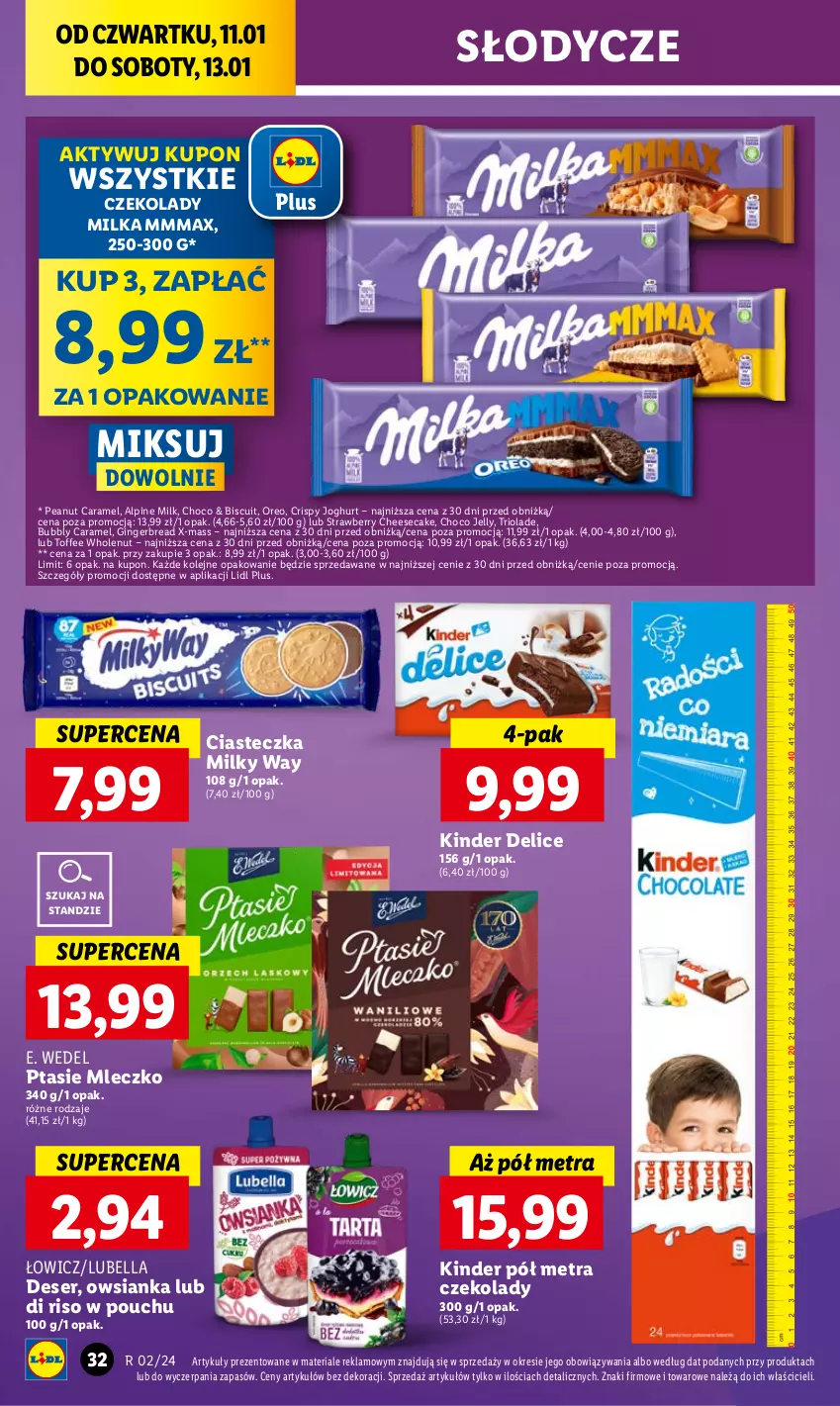 Gazetka promocyjna Lidl - GAZETKA - ważna 11.01 do 13.01.2024 - strona 36 - produkty: Bell, Bella, Deser, E. Wedel, Gin, Kinder, Lubella, Milka, Milky Way, Mleczko, Olej, Oreo, Owsianka, Ptasie mleczko, Ser