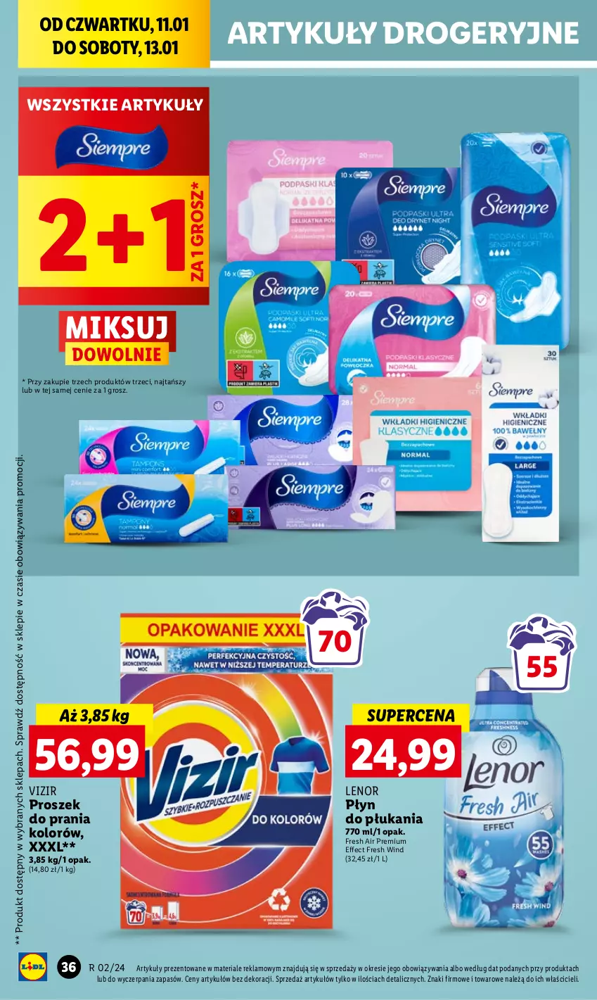 Gazetka promocyjna Lidl - GAZETKA - ważna 11.01 do 13.01.2024 - strona 42 - produkty: Lenor, Płyn do płukania, Proszek do prania, Vizir