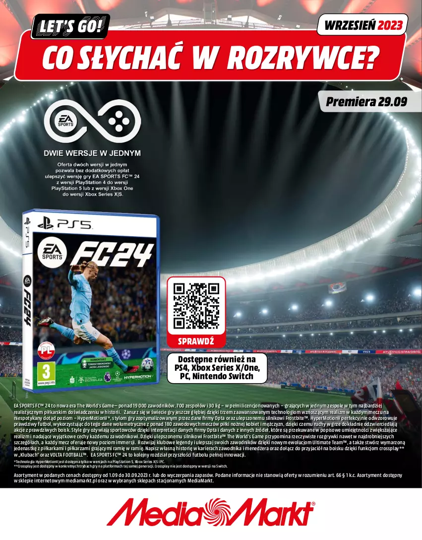 Gazetka promocyjna Media Markt - Gazetka Media Markt - ważna 01.09 do 30.09.2023 - strona 1 - produkty: Gra, Gry, Kret, Nintendo Switch, Noż, Olej, PlayStation, PlayStation 5, Por, Ryba, Ser, Sport, Xbox