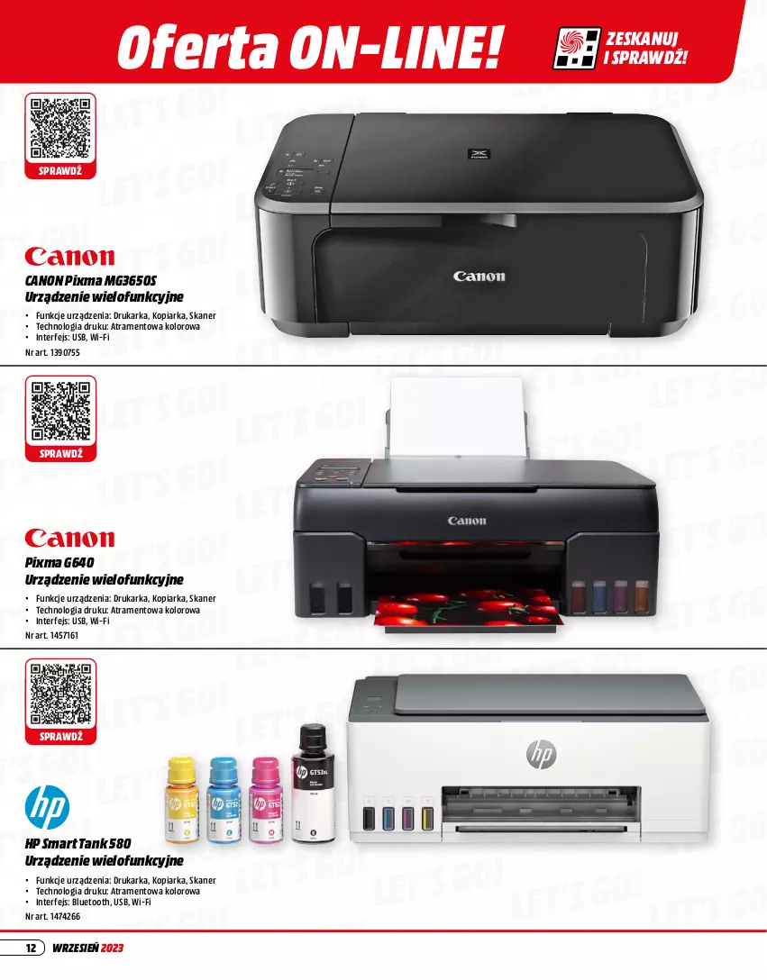 Gazetka promocyjna Media Markt - Gazetka Media Markt - ważna 01.09 do 30.09.2023 - strona 12 - produkty: Canon, Drukarka, HP, Skaner, Urządzenie wielofunkcyjne